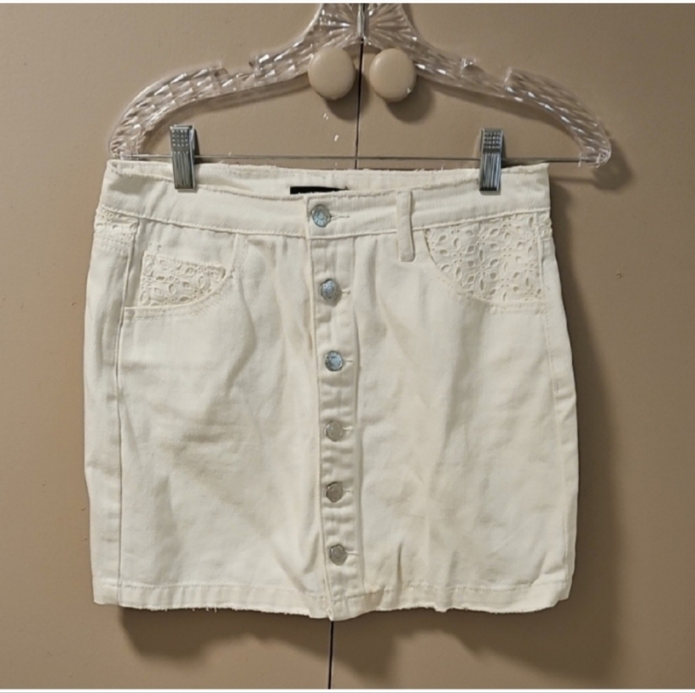 Miss Me Ivory Button-Front Pencil Skirt